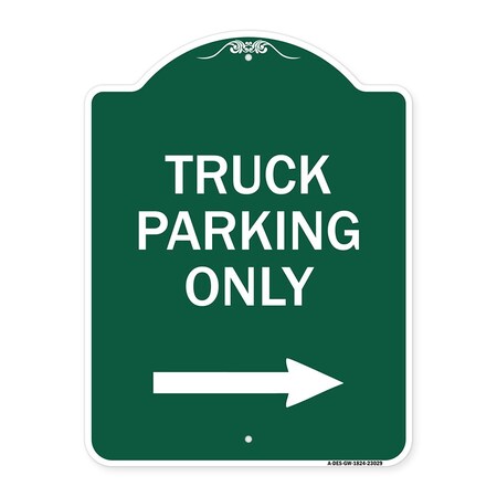 Signmission Reserved Parking Truck Parking W/ Right Arrow, Green & White Aluminum Sign, 18" x 24", GW-1824-23029 A-DES-GW-1824-23029